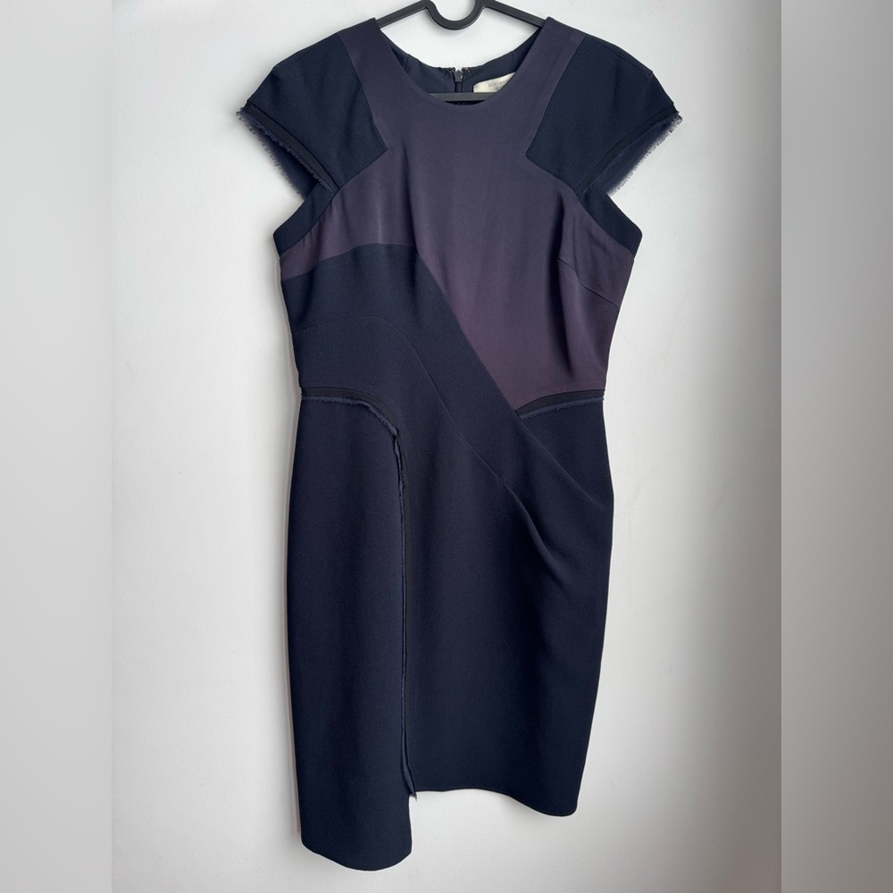 BCBGMaxAzria Runway Asymmetrical Navy and Purple Dress